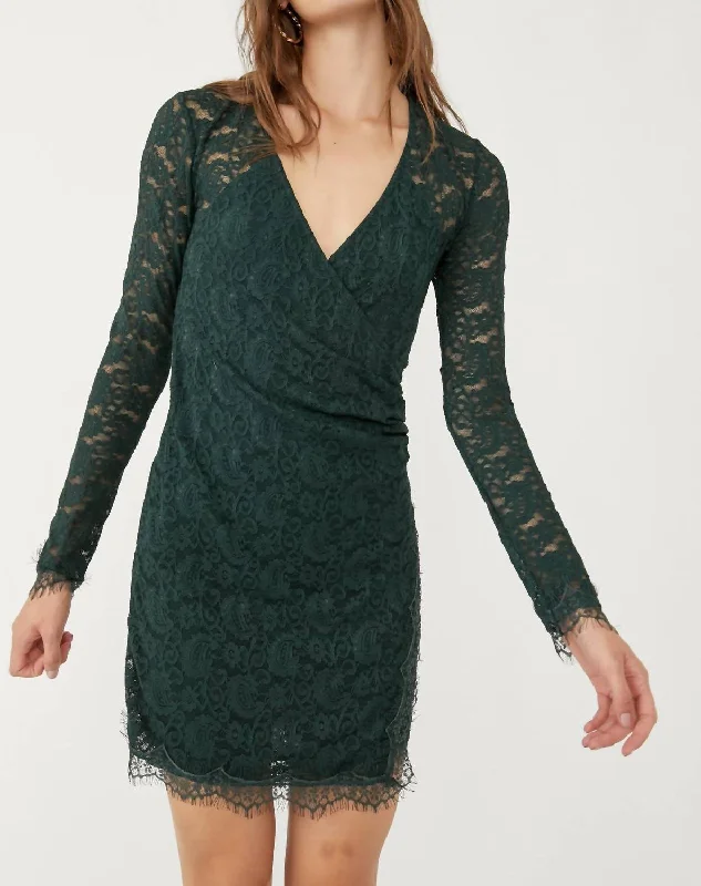 Pearl Lace Mini Dress In Deepest Spruce