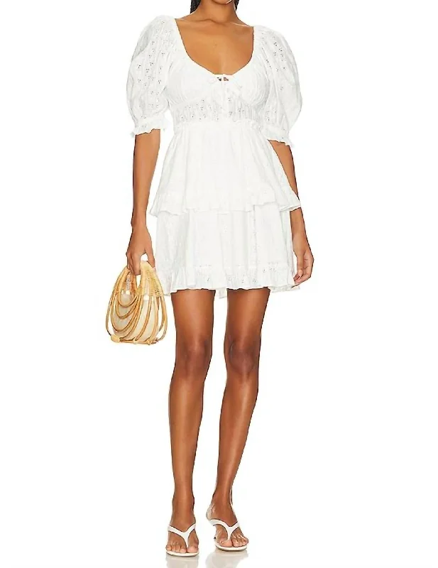 Puff Sleeve Mini Dress In White