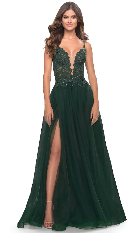 La Femme 31507 - Lace High Slit Prom Dress