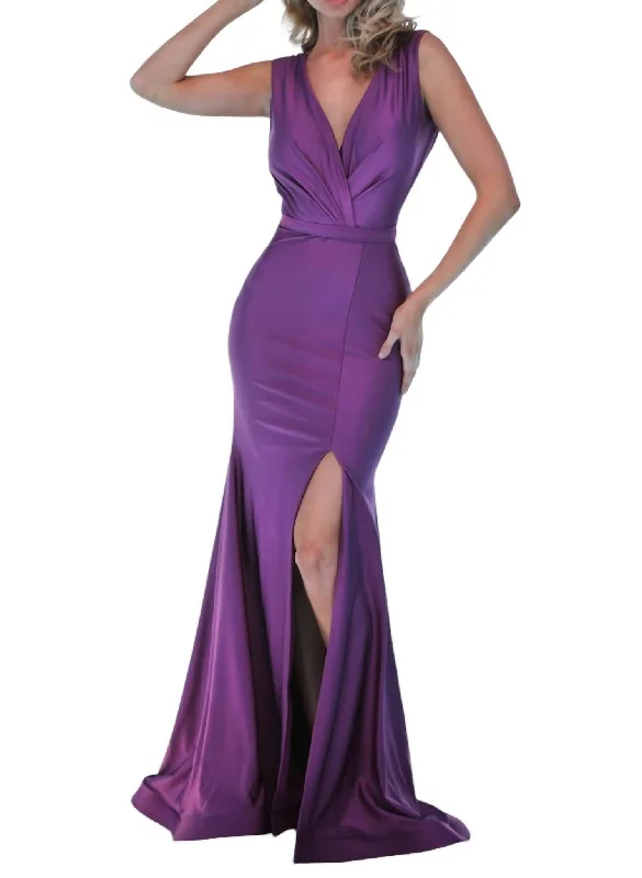 V-Neck Sleeveless Maxi Gown In Purple