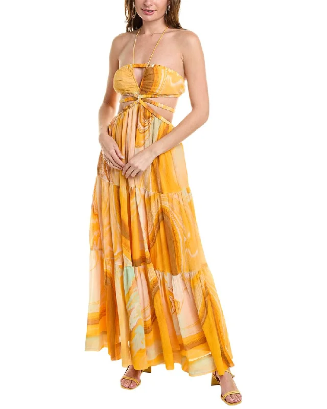 SIMKHAI Shailene Laurel Silk-Blend Maxi Dress