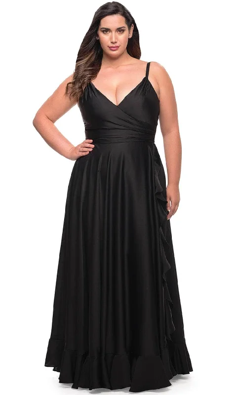 La Femme 29740 - Ruffled Slit Evening Dress