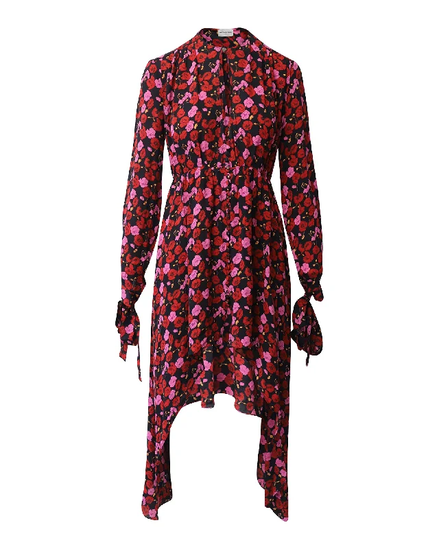 Magda Butrym Gela Asymmetric Floral Printed Midi Dress in Multicolor Silk