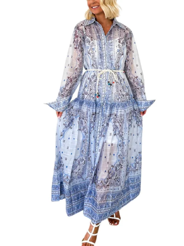 Have No Worries Paisley Belted Maxi Dress In Blue