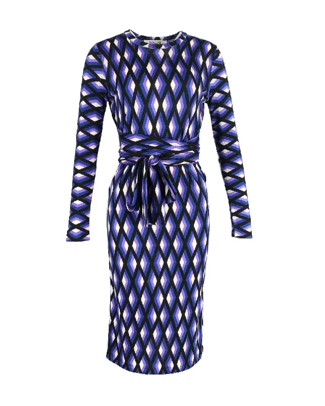 Diane Von Furstenberg Printed Knit Belted Midi Dress in Multicolor Wool