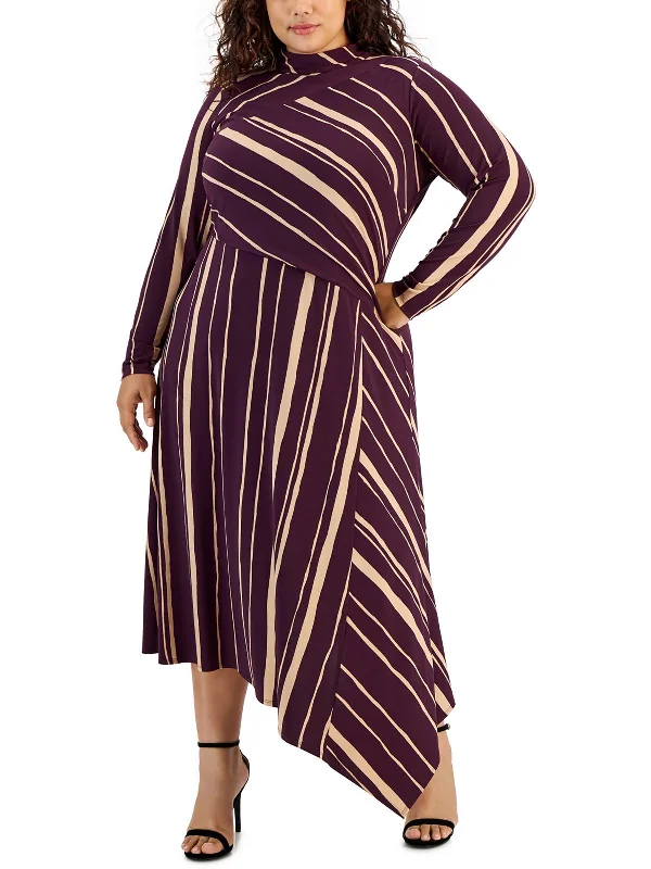 Womens Striped Asymmetric Maxi Dress