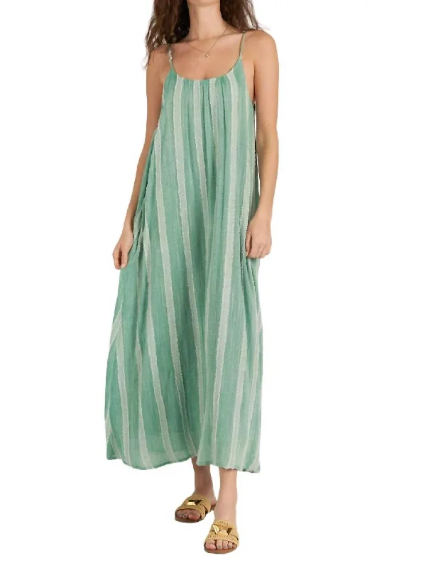 Striped Cami Maxi Dress In Mint/ivory