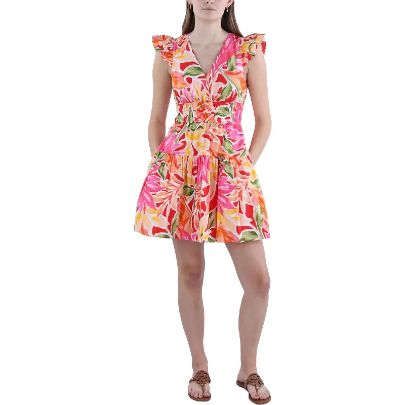 Petites Womens Floral Print Short Mini Dress