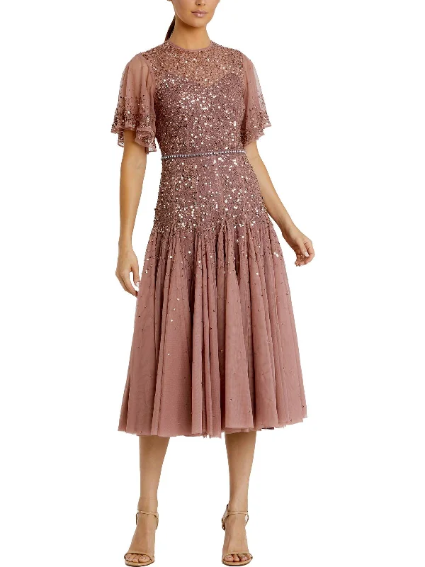 Plus Womens Embellished Midi Cocktail And Party Dress