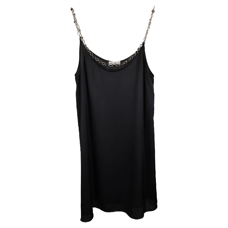 Paco Rabanne Chain-Embellished Satin Mini Dress in Black Polyester