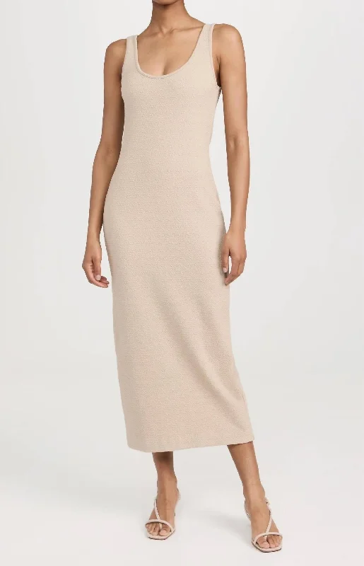 Textured Jacquard Maxi Tank Dress In Raffia