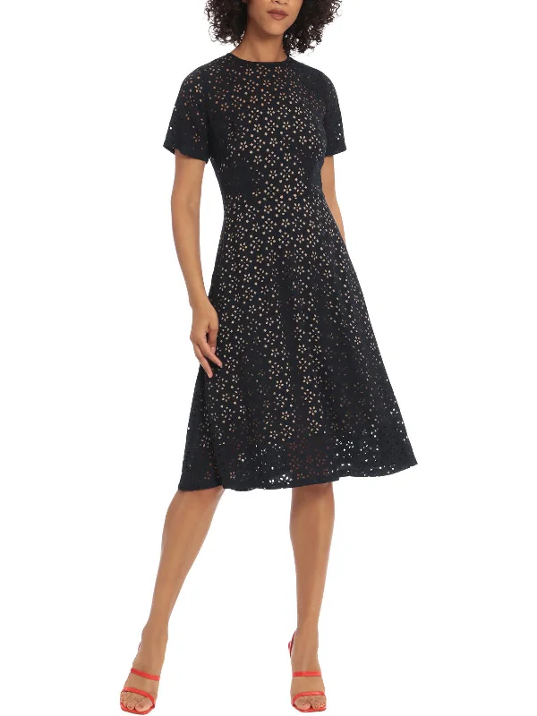 Womens Floral Laser Cut Midi Dress