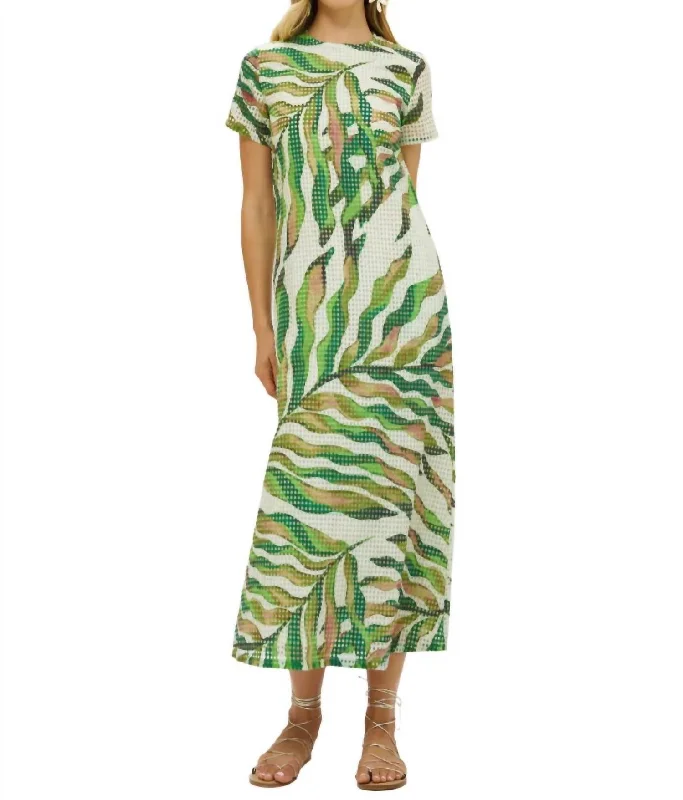 Short Sleeve Shift Maxi Dress In Maldive Green