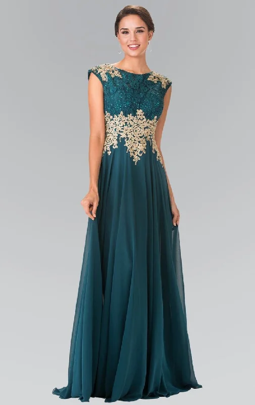 Elizabeth K - GL2228 Embellished Bateau Chiffon A-Line Dress