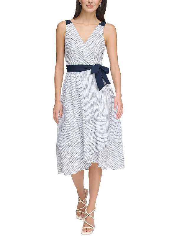 Womens Striped Sleeveless Midi Dress