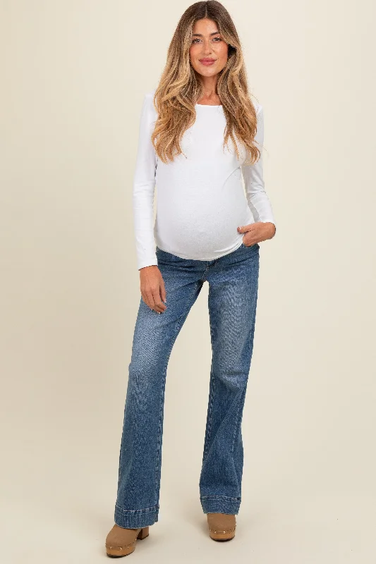 Blue Wide Hem Flare Maternity Jeans