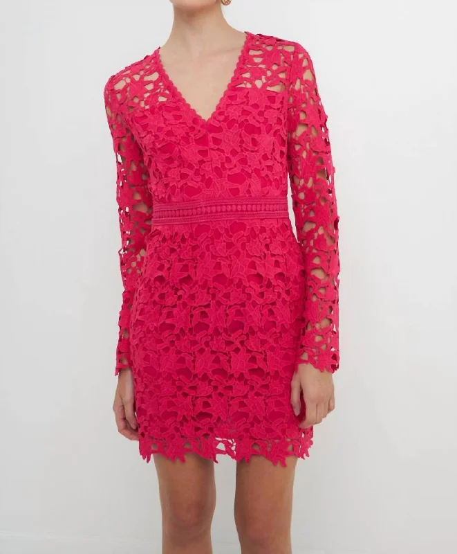 Lace Mini Dress In Fuchsia