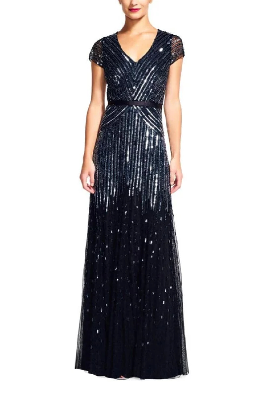 Black V Neck Beaded Gown