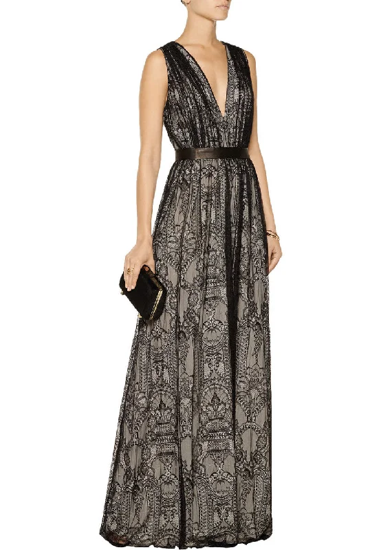 Black Sybil Plunging Lace Gown