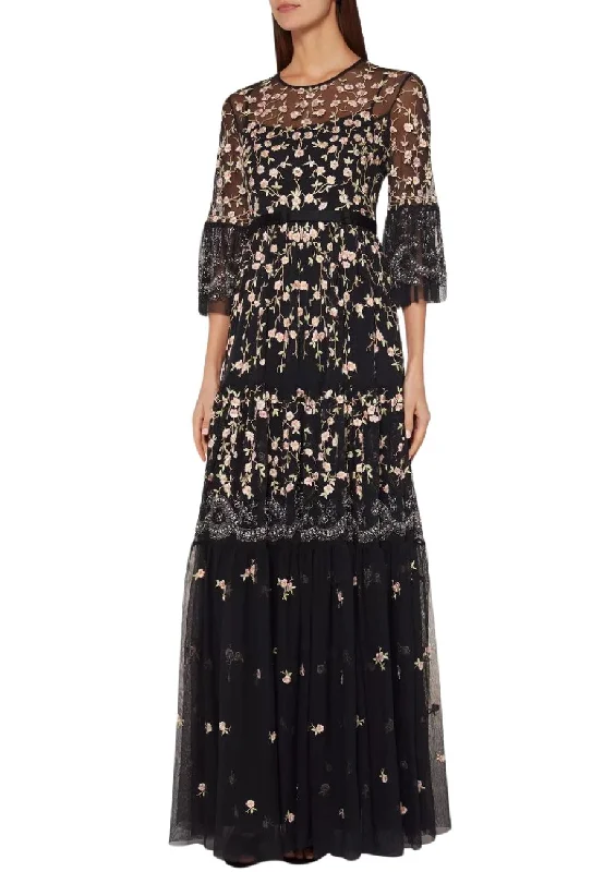 Black Climbing Blossom Floral Embellished Gown