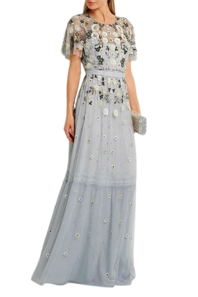 Blue Floral Sequins Embellished Gown (UK 10)