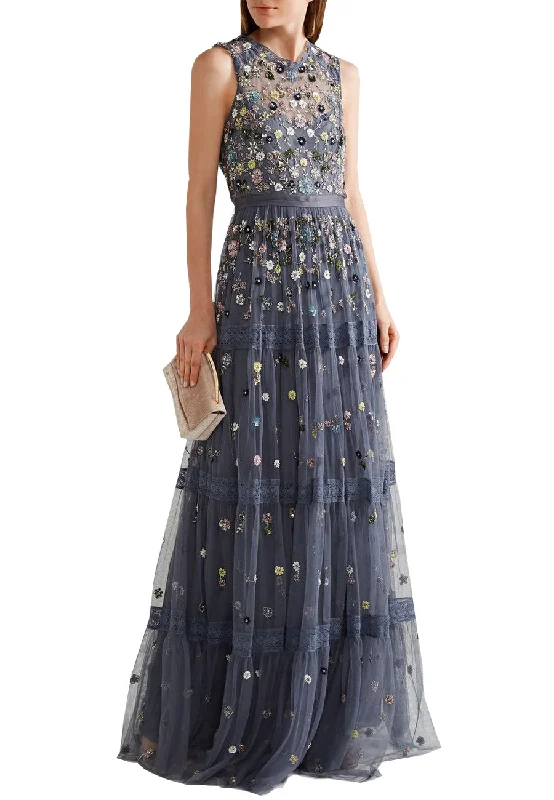 Blue Floweret Floral Embellished Gown