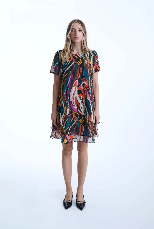 Abstract Print Wave Hem Dress