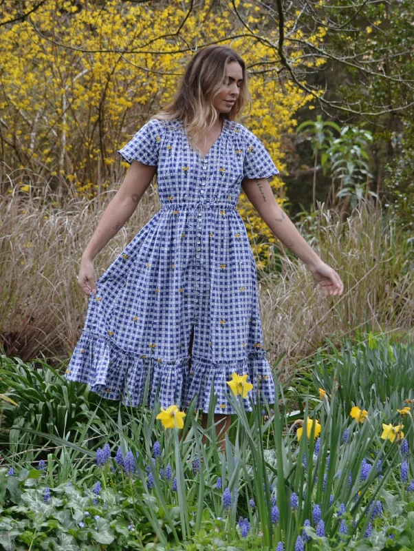 100% RECYCLED COTTON - DULCIE DRESS BLUE GINGHAM