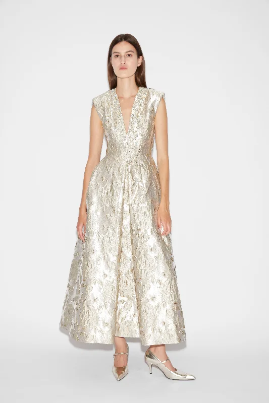 KYLE DRESS EMBELLISHED GOLD JACQUARD