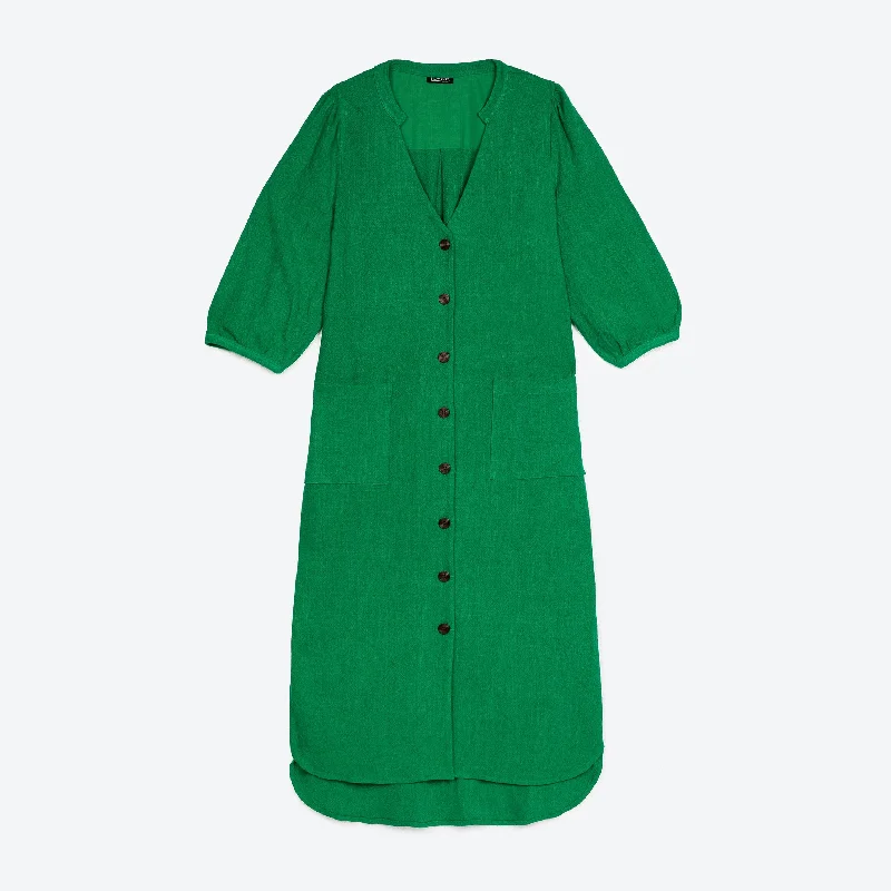 Lowie Linen Viscose Emerald Button Through Dress