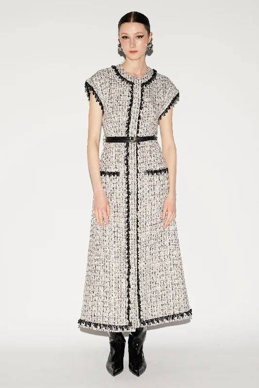 WHITNEY DRESS BLACK AND WHITE TWEED