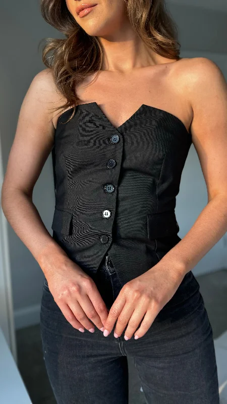 Beau Black Bandeau Button Down Waistcoat