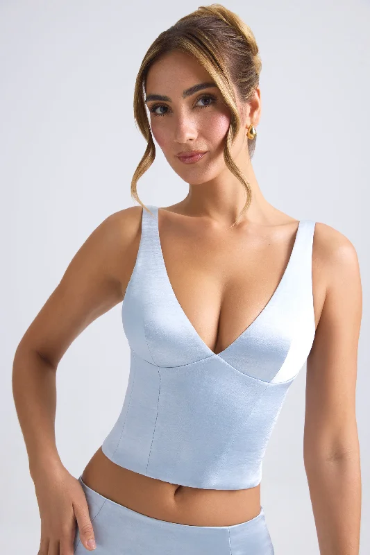 Lace-Up Corset Top in Light Blue