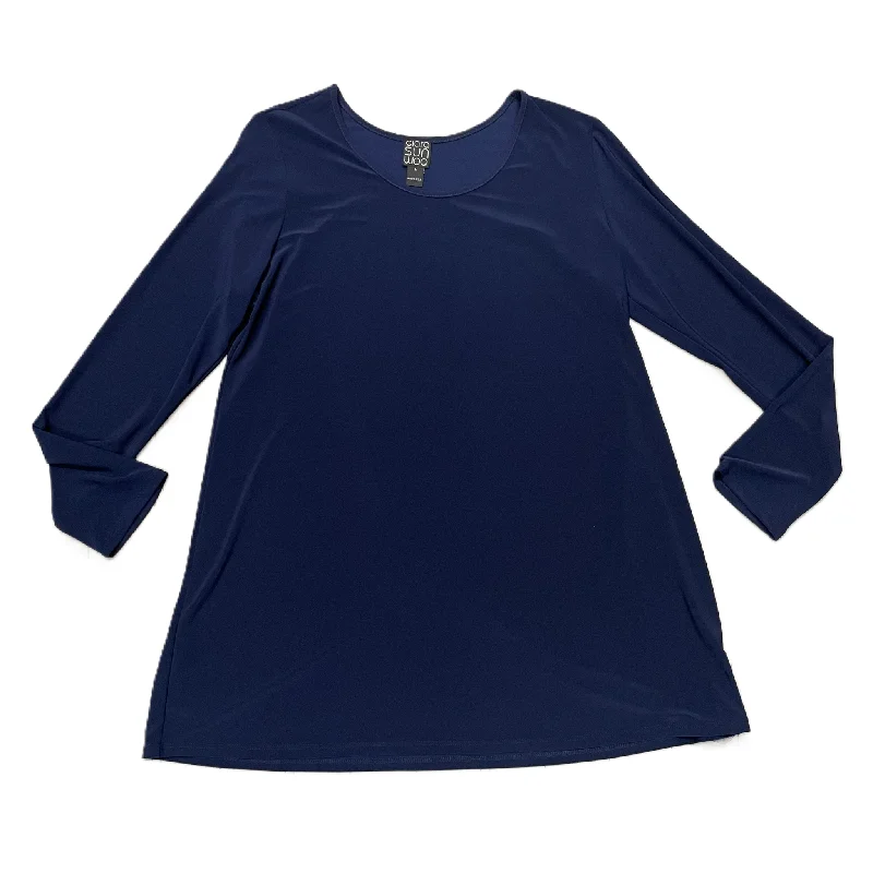 Navy Top Long Sleeve Basic By Clara Sun Woo, Size: L