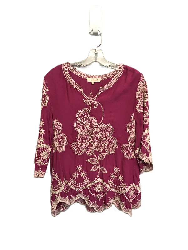 Pink Top Long Sleeve By Solitaire, Size: M