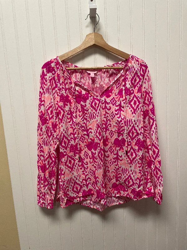 Pink & White Top Long Sleeve Designer Lilly Pulitzer, Size S