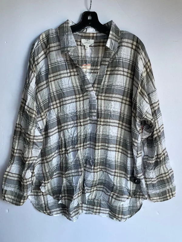 Plaid Pattern Top Long Sleeve Cme, Size 1x