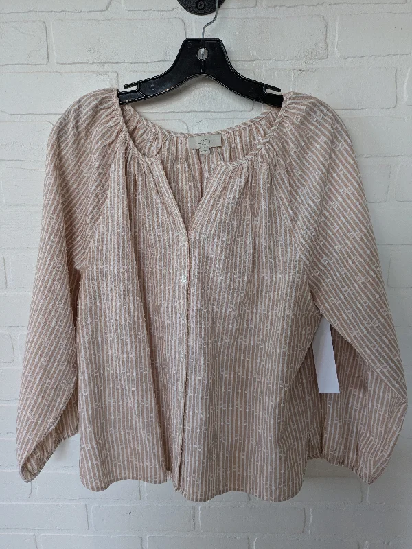 Tan & White Top Long Sleeve Loft, Size S