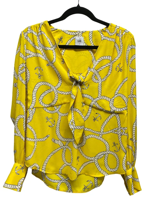 White & Yellow Top Long Sleeve Cabi, Size S